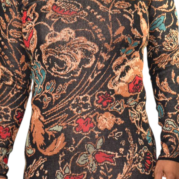 Peruvian Connection Floral Dress Black Tapestry Jacquard Long Sleeves Long Small - Picture 4 of 15